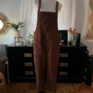 Aerie Werk & Play Corduroy Overalls Sz Large Raw Hem Brown